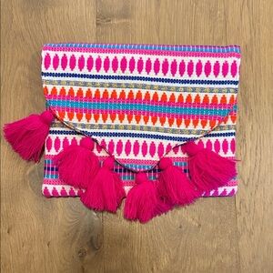 Mud Pie Pink and Orange Clutch with Tassels